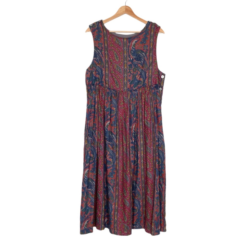 Vintage Asher Sleeveless Bohemian Paisley Midi Dress Burgundy Navy
Size 14
